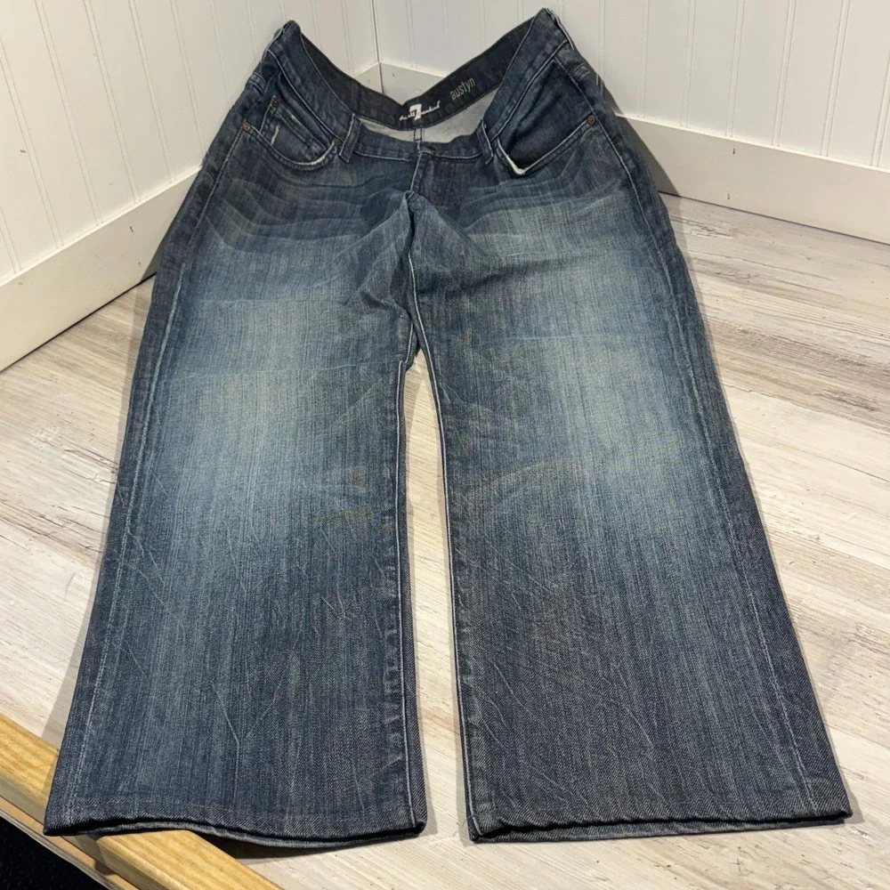 7 For All Mankind Jeans Mens 36x28 Blue Austyn Straight Stretch‎ Mid Rise Denim